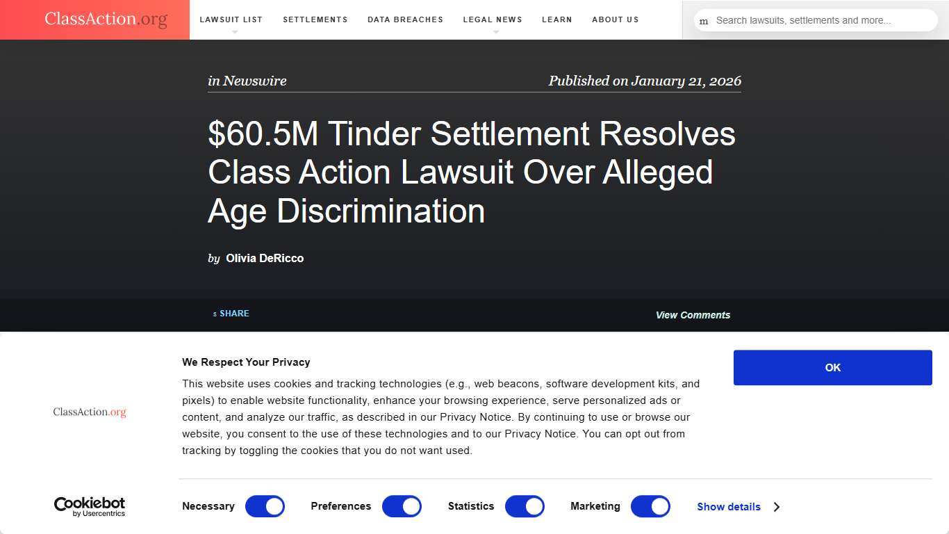 $60.5M Tinder Settlement Resolves Class Action Lawsuit Over Alleged Age Discrimination